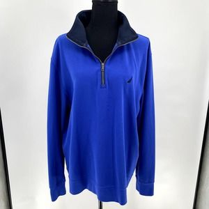 Nautica Royal Blue Cotton One Quarter Zip Long Sleeve Pullover Shirt Size XL